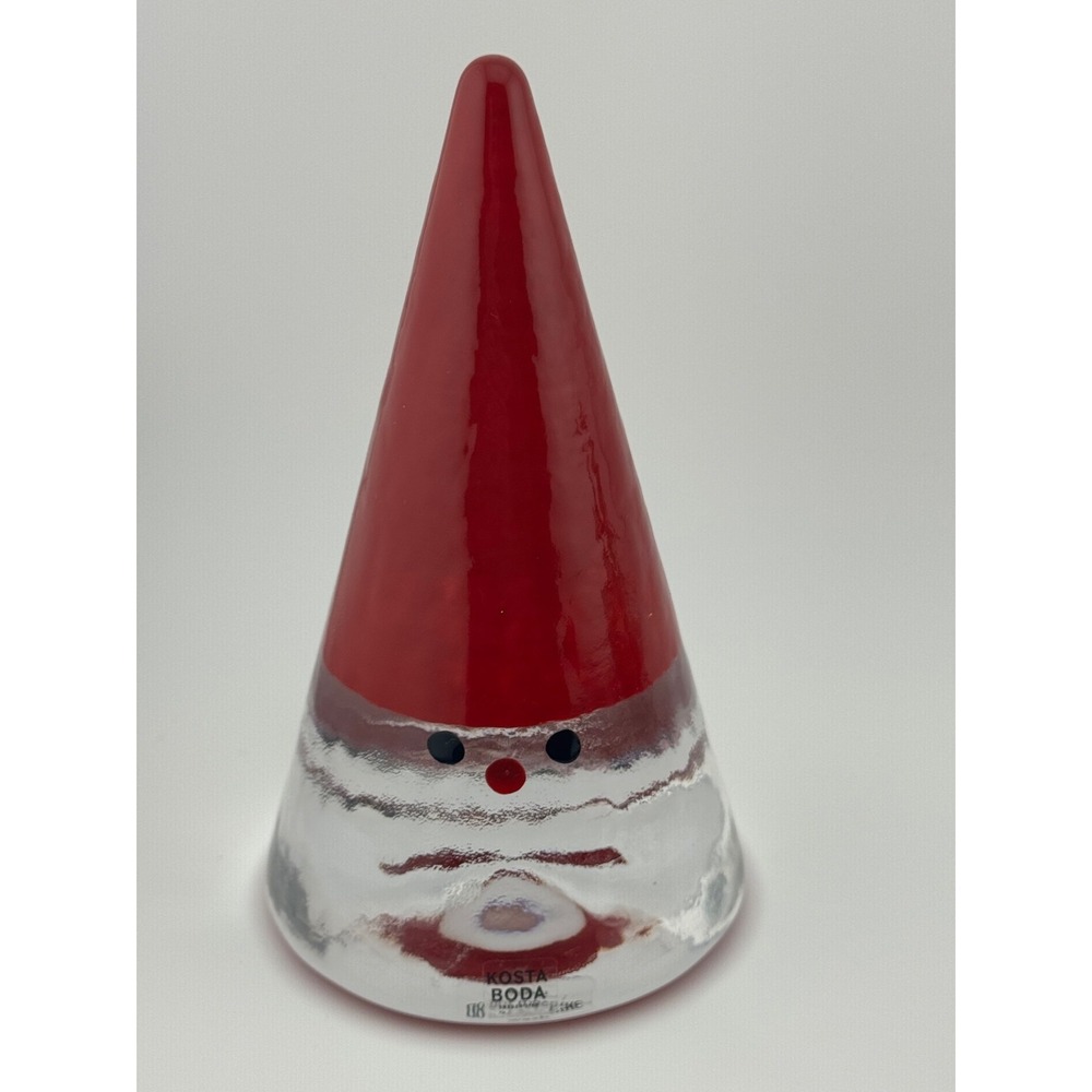 Kosta Boda Santa Noel Gnome Cone Glass Paperweight Anna Ehrner Signed 5.5"